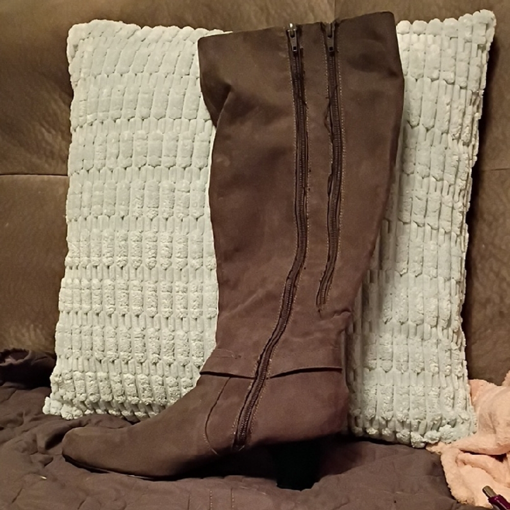 Gray Knee-High Boots